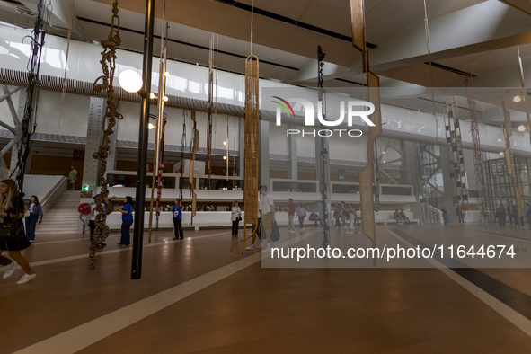 People are seen inside the new Center for Modern Art in Lisbon, Portugal, on October 6, 2024. CAM is an art and culture center with a collec...