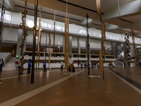 People are seen inside the new Center for Modern Art in Lisbon, Portugal, on October 6, 2024. CAM is an art and culture center with a collec...