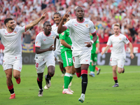 Dodi Lukebakio of Sevilla FC celebrates a goal during the La Liga EA Sports match between Sevilla FC and Real Betis at Sanchez Pizjuan in Se...