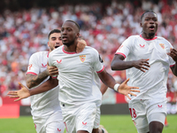 Dodi Lukebakio of Sevilla FC celebrates a goal during the La Liga EA Sports match between Sevilla FC and Real Betis at Sanchez Pizjuan in Se...