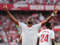 Dodi Lukebakio of Sevilla FC celebrates a goal during the La Liga EA Sports match between Sevilla FC and Real Betis at Sanchez Pizjuan in Se...