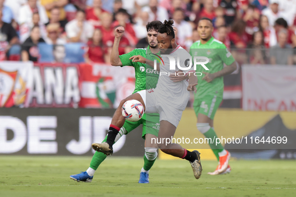 Chidera Ejuke of Sevilla FC controls the ball during the La Liga EA Sports match between Sevilla FC and Real Betis at Sanchez Pizjuan in Sev...