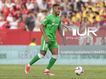 Natan Bernardo de Souza of Real Betis controls the ball during the La Liga EA Sports match between Sevilla FC and Real Betis at Sanchez Pizj...