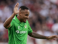 Natan Bernardo de Souza of Real Betis argues with the referee during the La Liga EA Sports match between Sevilla FC and Real Betis at Sanche...