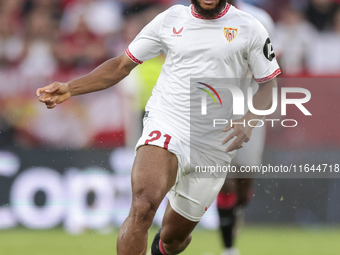 Chidera Ejuke of Sevilla FC runs with the ball during the La Liga EA Sports match between Sevilla FC and Real Betis at Sanchez Pizjuan in Se...