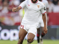 Chidera Ejuke of Sevilla FC runs with the ball during the La Liga EA Sports match between Sevilla FC and Real Betis at Sanchez Pizjuan in Se...