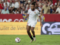 Chidera Ejuke of Sevilla FC runs with the ball during the La Liga EA Sports match between Sevilla FC and Real Betis at Sanchez Pizjuan in Se...