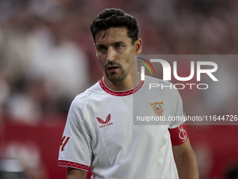 Jesus Navas of Sevilla FC participates in the La Liga EA Sports match between Sevilla FC and Real Betis at Sanchez Pizjuan in Seville, Spain...