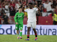 Albert Sambi Lokonga of Sevilla FC celebrates winning during the La Liga EA Sports match between Sevilla FC and Real Betis at Sanchez Pizjua...