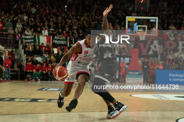 Jaylen Hands plays for Openjobmetis Varese during the LBA Italy Championship match between Openjobmetis Varese and Bertram Derthona Tortona...