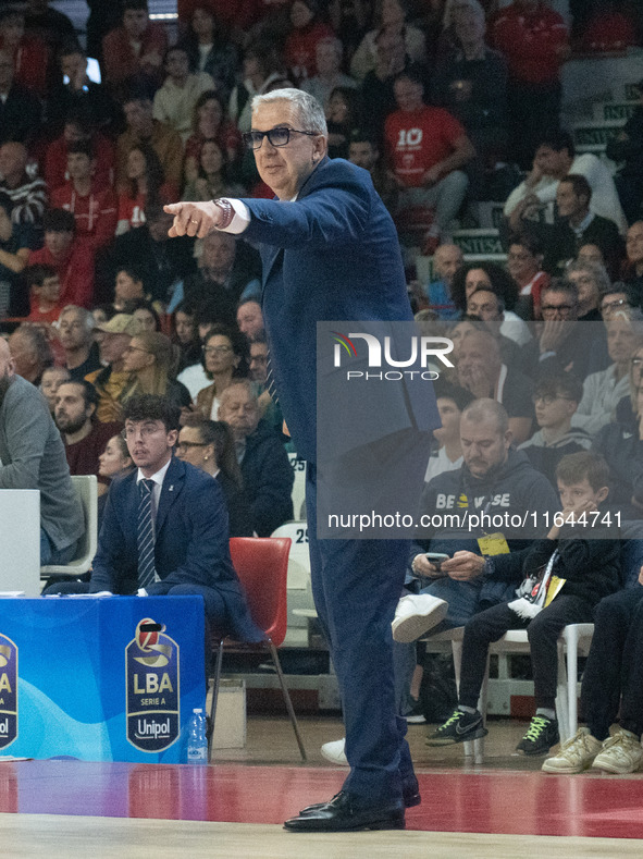 Head Coach Walter De Raffaele of Bertram Derthona Tortona is present during the LBA Italy Championship match between Openjobmetis Varese and...