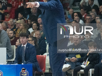 Head Coach Walter De Raffaele of Bertram Derthona Tortona is present during the LBA Italy Championship match between Openjobmetis Varese and...