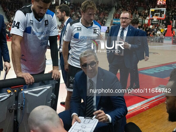 Head Coach Walter De Raffaele of Bertram Derthona Tortona is present during the LBA Italy Championship match between Openjobmetis Varese and...