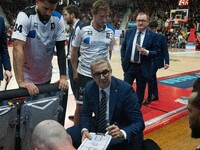 Head Coach Walter De Raffaele of Bertram Derthona Tortona is present during the LBA Italy Championship match between Openjobmetis Varese and...