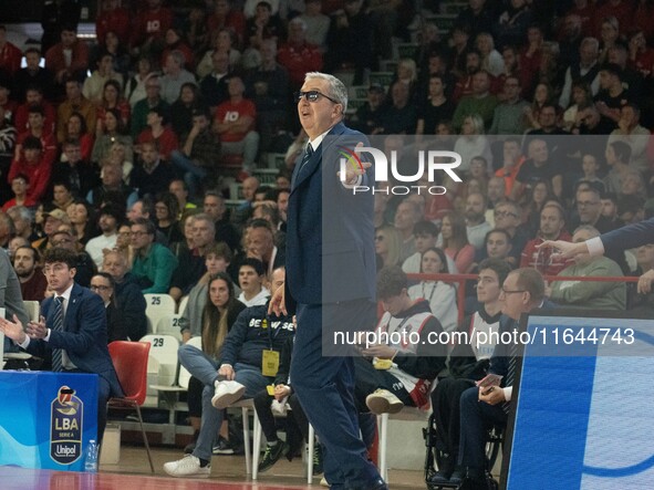 Head Coach Walter De Raffaele of Bertram Derthona Tortona is present during the LBA Italy Championship match between Openjobmetis Varese and...