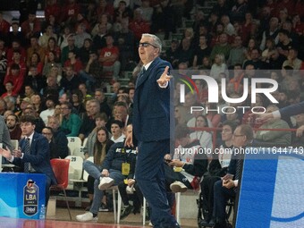 Head Coach Walter De Raffaele of Bertram Derthona Tortona is present during the LBA Italy Championship match between Openjobmetis Varese and...