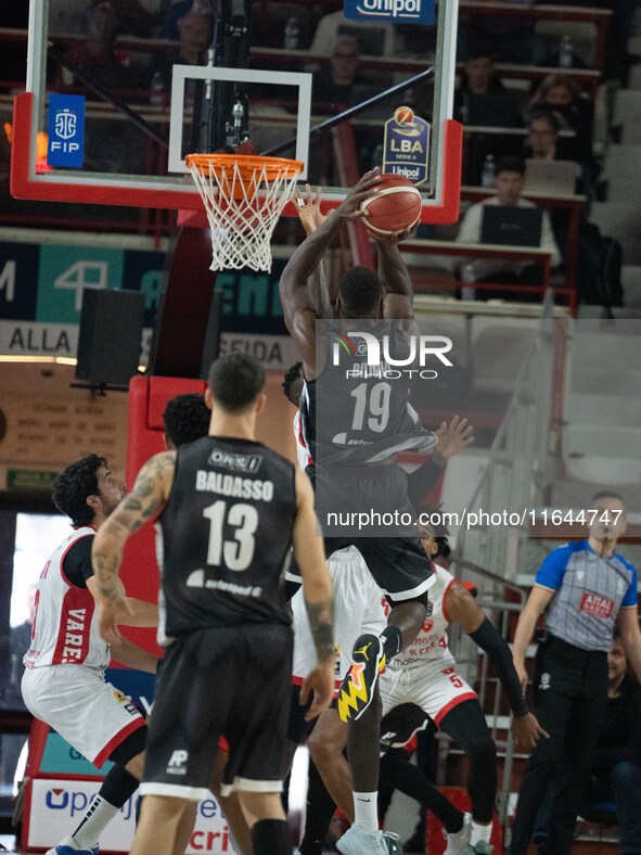 Paul Stephane Lionel Biligha plays for Bertram Derthona Tortona during the LBA Italy Championship match between Openjobmetis Varese and Bert...