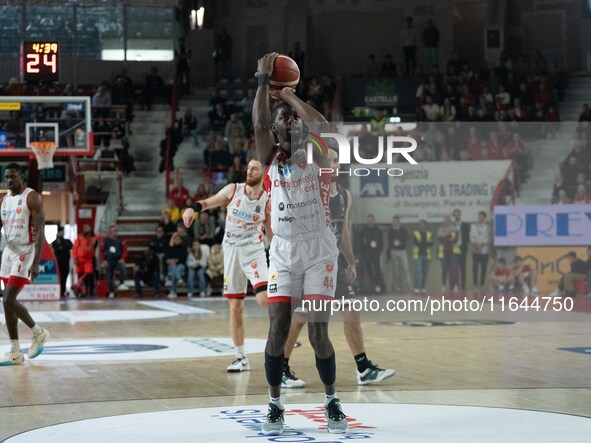 Gabe Brown plays for Openjobmetis Varese during the LBA Italy Championship match between Openjobmetis Varese and Bertram Derthona Tortona in...