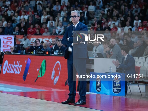 Head Coach Walter De Raffaele of Bertram Derthona Tortona is present during the LBA Italy Championship match between Openjobmetis Varese and...