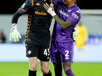 Dodo of ACF Fiorentina celebrates with David De Gea after Albert Gudmundsson scored second goal during the Serie A Enilive match between ACF...