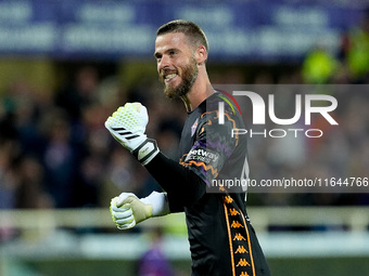 David De Gea of ACF Fiorentina celebrates after Albert Gudmundsson scored second goal during the Serie A Enilive match between ACF Fiorentin...