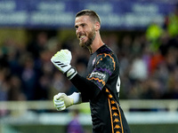 David De Gea of ACF Fiorentina celebrates after Albert Gudmundsson scored second goal during the Serie A Enilive match between ACF Fiorentin...