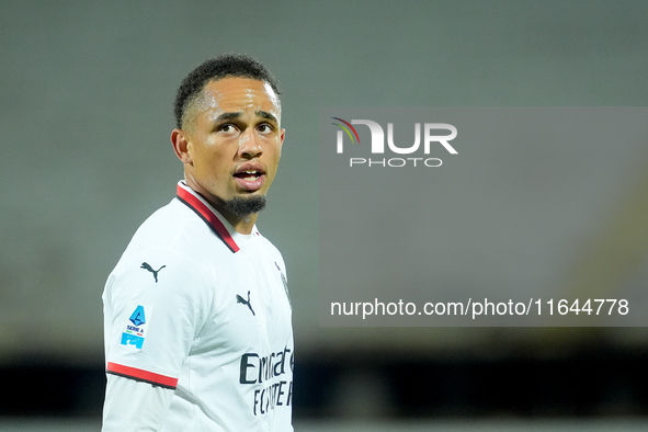 Noah Okafor of AC Milan looks on during the Serie A Enilive match between ACF Fiorentina and AC Milan at Stadio Artemio Franchi on October 0...