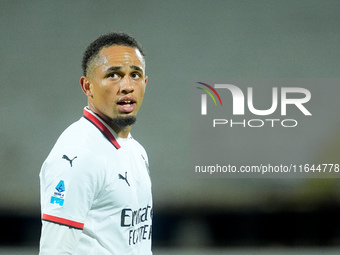 Noah Okafor of AC Milan looks on during the Serie A Enilive match between ACF Fiorentina and AC Milan at Stadio Artemio Franchi on October 0...