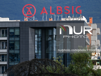 TIRANA, ALBANIA - SEPTEMBER 16:   
Logo of Albsig Insurance Company, seen on September 16, 2024, in Tirana, Albania. (