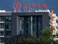 TIRANA, ALBANIA - SEPTEMBER 16:   
Logo of Albsig Insurance Company, seen on September 16, 2024, in Tirana, Albania. (