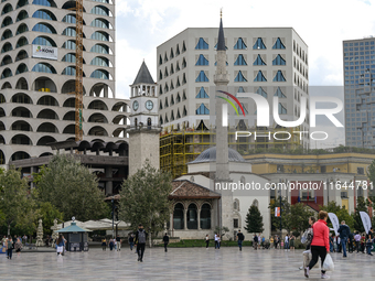 TIRANA, ALBANIA - SEPTEMBER 16:   
View of the Hajji Et'hem Bey Mosque and the Clock tower in the Skanderbeg Square, seen on September 16, 2...