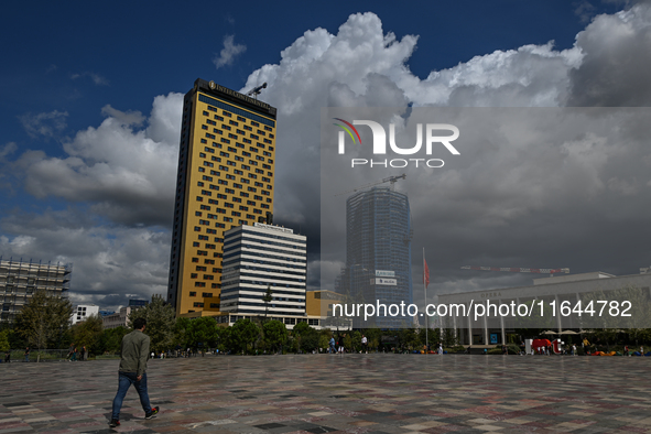 TIRANA, ALBANIA - SEPTEMBER 16:   
View of the Tirana and Intercontinental Hotels in Skanderbeg Square, seen on September 16, 2024, in Tiran...