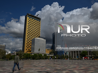 TIRANA, ALBANIA - SEPTEMBER 16:   
View of the Tirana and Intercontinental Hotels in Skanderbeg Square, seen on September 16, 2024, in Tiran...