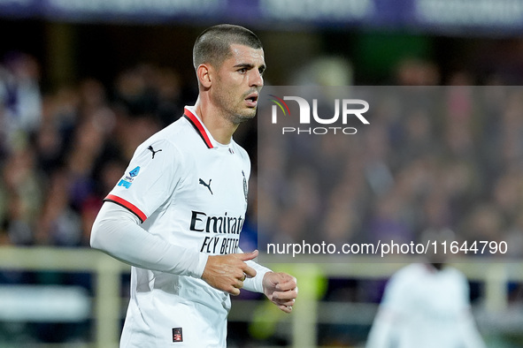 Alvaro Morata of AC Milan looks on during the Serie A Enilive match between ACF Fiorentina and AC Milan at Stadio Artemio Franchi on October...