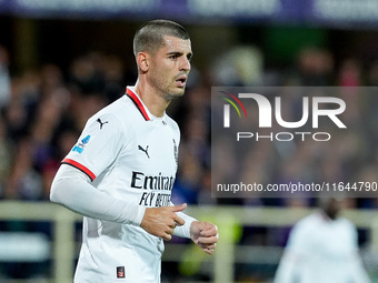 Alvaro Morata of AC Milan looks on during the Serie A Enilive match between ACF Fiorentina and AC Milan at Stadio Artemio Franchi on October...