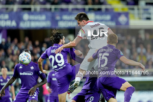 Matteo Gabbia of AC Milan tries to score second goal during the Serie A Enilive match between ACF Fiorentina and AC Milan at Stadio Artemio...