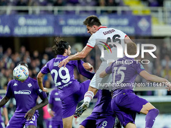 Matteo Gabbia of AC Milan tries to score second goal during the Serie A Enilive match between ACF Fiorentina and AC Milan at Stadio Artemio...