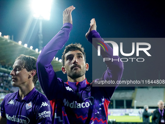 Danilo Cataldi of ACF Fiorentina celebrates the victory at the end of the Serie A Enilive match between ACF Fiorentina and AC Milan at Stadi...