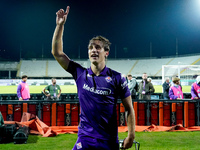 Edoardo Bove of ACF Fiorentina celebrates the victory at the end of the Serie A Enilive match between ACF Fiorentina and AC Milan at Stadio...