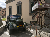 TIRANA, ALBANIA - SEPTEMBER 16:   
A vintage military car near the entrance of the Bunk'Art 2 Museum, seen on September 16, 2024, in Tirana,...