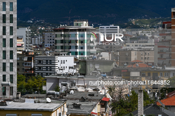 TIRANA, ALBANIA - SEPTEMBER 16:   
View of the typical architecture in the center of Tirana, seen on September 16, 2024, in Tirana, Albania....