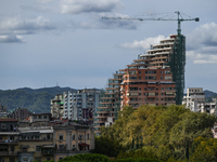 TIRANA, ALBANIA - SEPTEMBER 16:   
View of the typical architecture in the center of Tirana with a new construction site, seen on September...