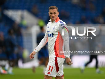 Chris Wood of Nottingham Forest plays during the Premier League match between Chelsea and Nottingham Forest at Stamford Bridge in London, En...