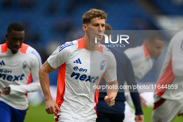 Ryan Yates of Nottingham Forest plays during the Premier League match between Chelsea and Nottingham Forest at Stamford Bridge in London, En...