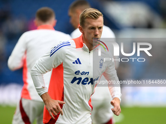 James Ward-Prowse of Nottingham Forest warms up ahead of kick-off during the Premier League match between Chelsea and Nottingham Forest at S...