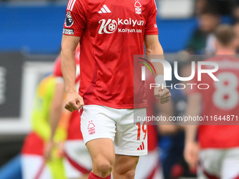 Alex Moreno of Nottingham Forest plays during the Premier League match between Chelsea and Nottingham Forest at Stamford Bridge in London, E...