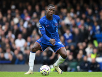 Nicolas Jackson of Chelsea is in action during the Premier League match between Chelsea and Nottingham Forest at Stamford Bridge in London,...