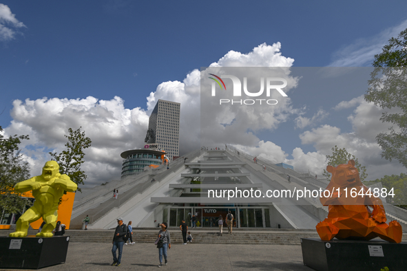 TIRANA, ALBANIA - SEPTEMBER 16:   
View of the Pyramid of Tirana, with the Panda and the Wild Kong sculptures by Richard Orlinski, seen on S...