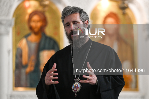 TIRANA, ALBANIA - SEPTEMBER 16:   
Asti, Bishop of Bylis of the Albanian Orthodox Church, speaks inside the Resurrection of Christ Orthodox...