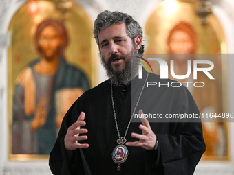 TIRANA, ALBANIA - SEPTEMBER 16:   
Asti, Bishop of Bylis of the Albanian Orthodox Church, speaks inside the Resurrection of Christ Orthodox...